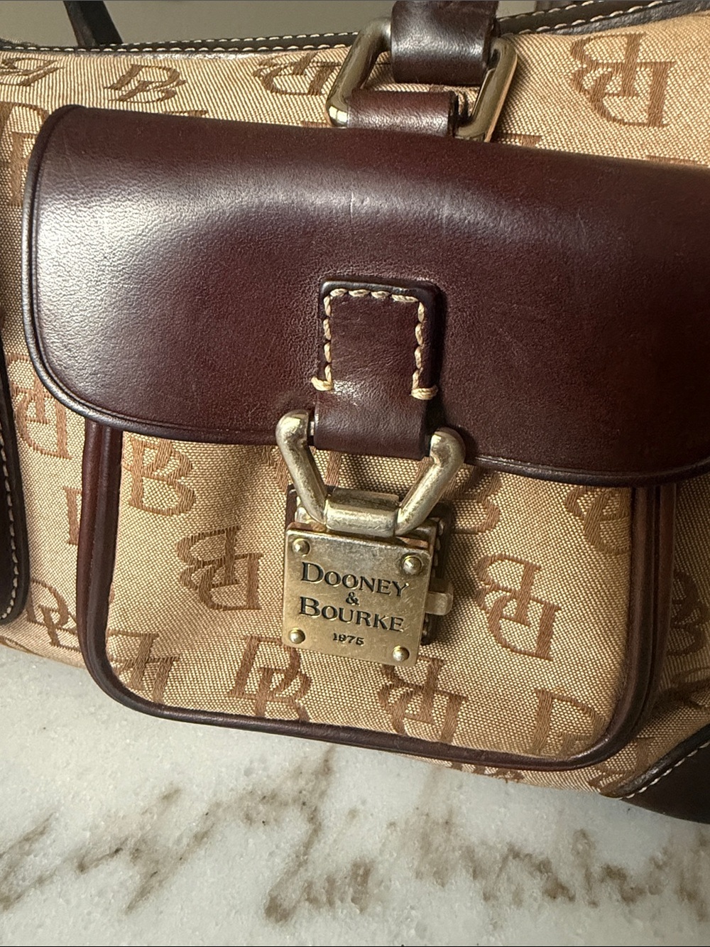 Dooney & Bourke Tan and Dark Brown Signature Shoulder Bag - Picture 4 of 13